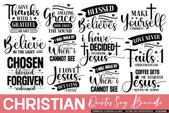 Christian Quotes SVG Bundle: Graphics for Faith-Based T-Shirt Designs