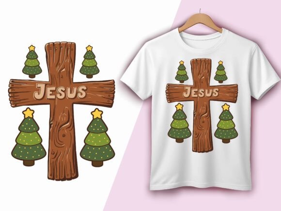 Jesus Cross Christmas Trees Religious Graphics for T-Shirt Designs